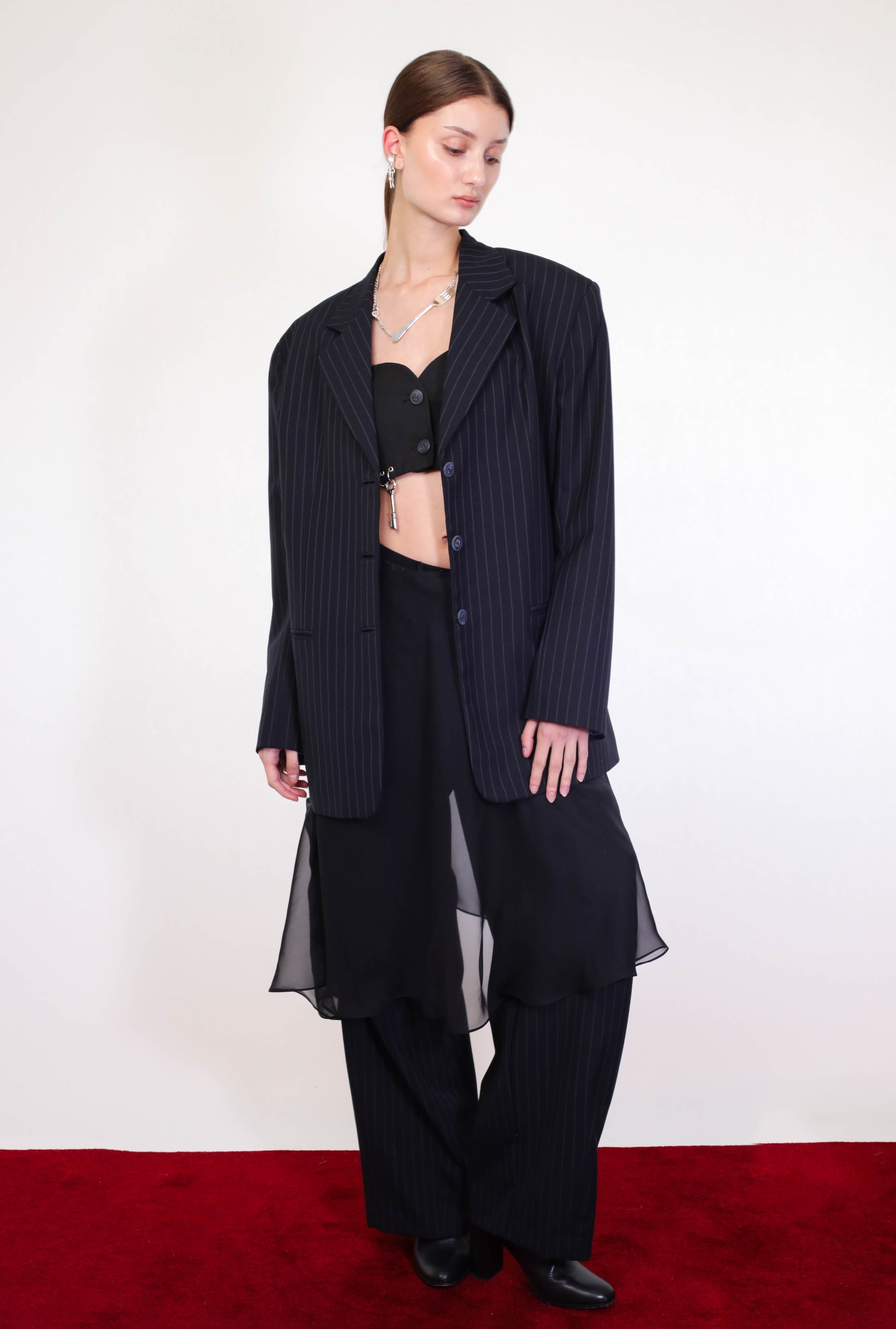 Pinstripe Cut-Outs Blazer