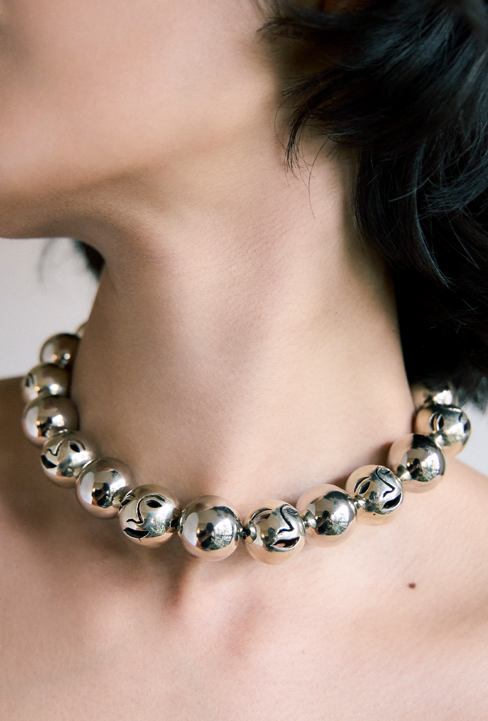 Collar de esferas caladas, caras, hecho a mano, marca mexicana, aleación de latón, collar grande, regalo de cumpleaños para mujer, regalo de aniversario para mujer, regalo para hombre, diseño mexicano, hecho en México