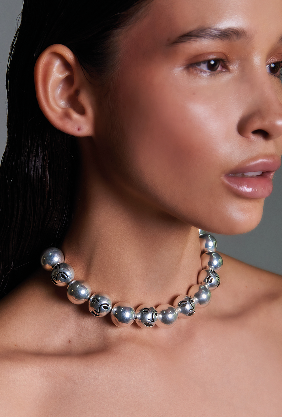 Collar de esferas caladas, caras, hecho a mano, marca mexicana, aleación de latón, collar grande, regalo de cumpleaños para mujer, regalo de aniversario para mujer, regalo para hombre, diseño mexicano, hecho en México
